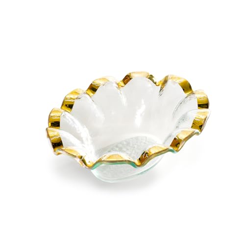 Ruffle 8.25 x 6.5 Inch Dip Bowl with 24k Gold (Dip Bowl)