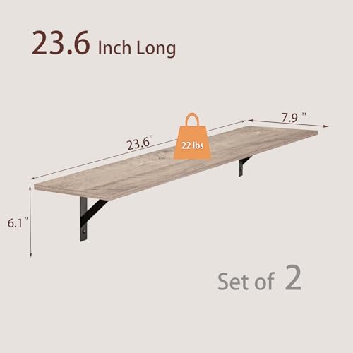 Wall Shelves 23.6" Long Floating Shelves with Metal Brackets (Greige / 23.6 Inch)