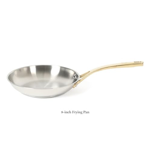 Castelle 8 Inch Stainless Steel Frying Pan with Gold (Stainless Steel W/ Gold Handle / 8" Frying Pan)