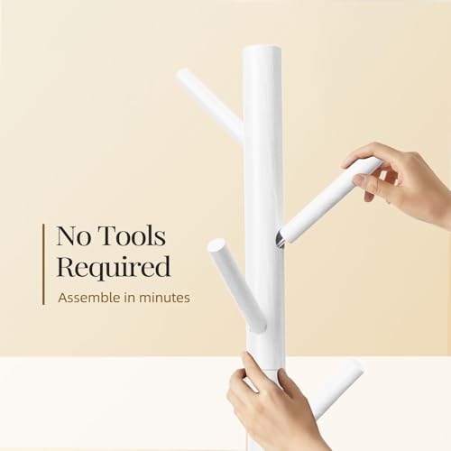 Solid Wooden Coat Rack Freestanding with 8 Hooks (White)