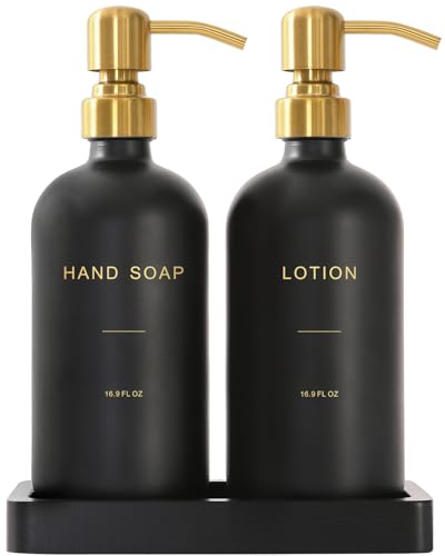 Soap Dispenser Bathroom Set (Hl Gold Pump & Black Bottle)