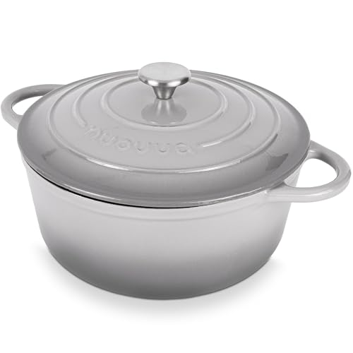 Enamelled Cast Iron Dutch Oven Pot with Lid (Grey / 6.4-Quart - Deep)