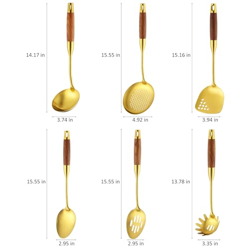 18 10 Stainless Steel Kitchen Utensils Set (Large / GOLD-6 Pieces)