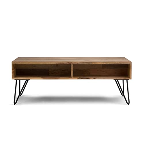 Lockhart 30" Wide Solid Mango Wood Drum Coffee Table in Natural (Wide Lift Top Coffee Table / 48 inch / Refined Natural)