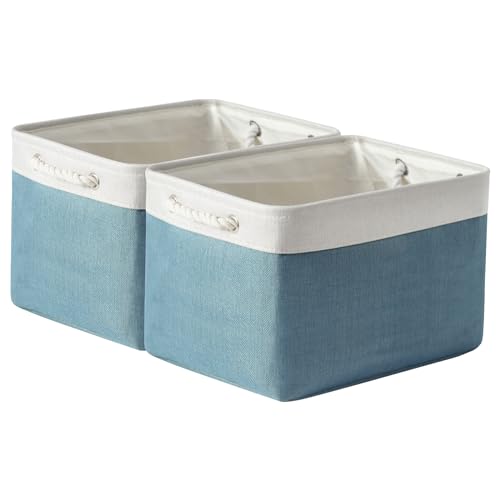 Organization and Storage Basket for Organizing (White&Green / Large Cube-2 Pack)