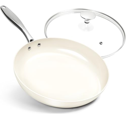 12 Inch Nonstick Frying Pan with Lid (Cream White / 12 inch)
