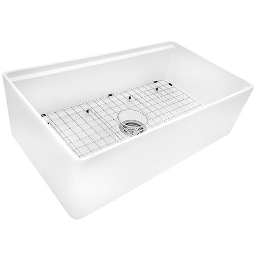 33 in White Fireclay Farmhouse Workstation Sink (33 Inch - Workstation - Single Bowl)