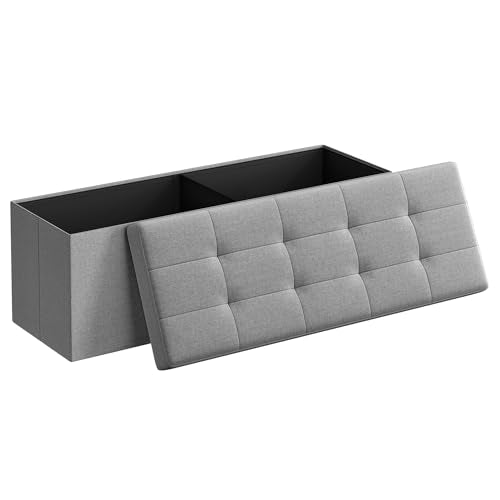 43.3 Inches Folding Storage Ottoman Bench (Light Gray / 15"D x 43"W x 15"H (without Flipping Lid))