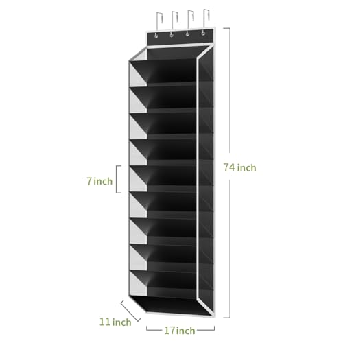 10 Tiers Mesh Over Door Shoe Organizer Storage (Black-1 Pack of 10 Cell)