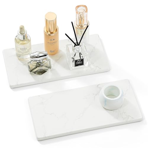 2PCS 10"x 5" Large Bathroom Sink Vanity Trays (2 Pack - Marble White / 10" x 5")