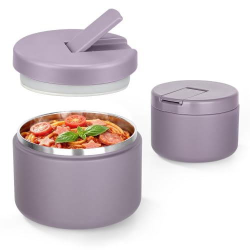 12oz Insulated Vacuum Food Jar with Buckle Lid Wide Mouth Soup Thermo for Hot Food Kids Leakproof Stainless Steel Lunch Container (Lilac / 12OZ)