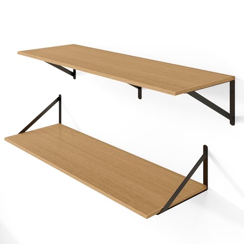 36W x 12D Deep Floating Shelves Set of 2 Oak (Oak With Black Metal Bracket / 36Wx12Dx5.8H)