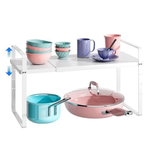 Expandable Cabinet Shelf Organizer (White Large)