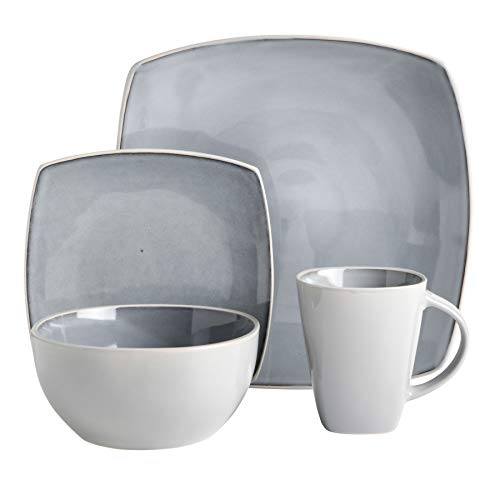 Soho Lounge Square Reactive Glaze Stoneware Dinnerware Set (Service for 4 (16pcs) / Light Grey (Soho Lounge))