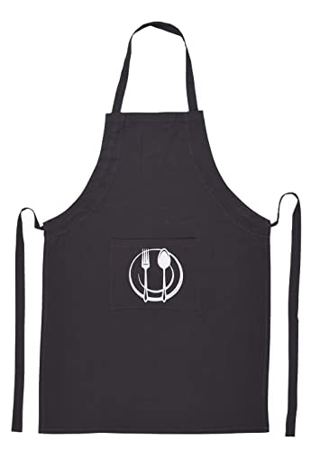 Unisex Cotton Apron With Printed Pocket Grey 24x36