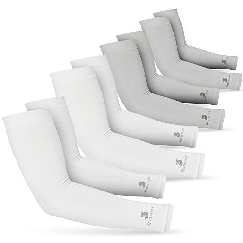 Cooling Arm Sleeves for Men & Women (4 Pairs: 2 Pairs White + 2 Pairs Gray / One Size)