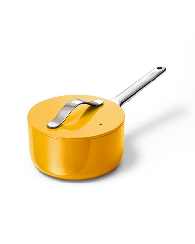 Non Stick 1.75 qt Ceramic Sauce Pan with Lid (Marigold / 1.75 Qt)