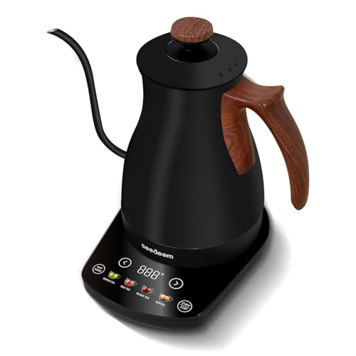 Gooseneck Electric Kettle Full Touch Screen 1200W Electric Tea & Coffee Kettle with Four Heating Modes Rapid Heating (Extra Large / Black)