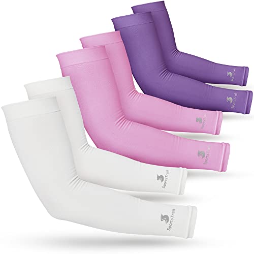 Cooling Arm Sleeves for Men & Women (3 Pairs: 1 Pair White + 1 Pair Pink + 1 Pair Purple / One Size)