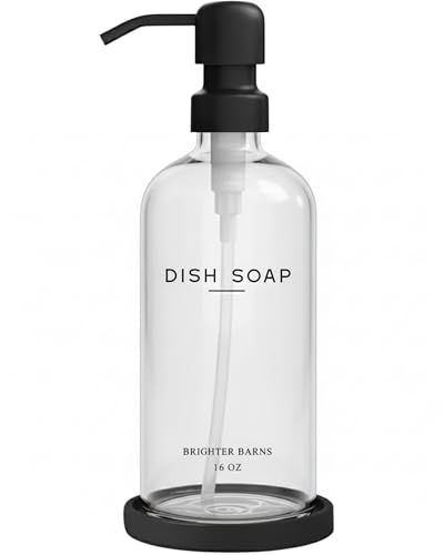 Glass Dish Soap Dispenser for Kitchen Sink by Brighter Barns (Clear D)