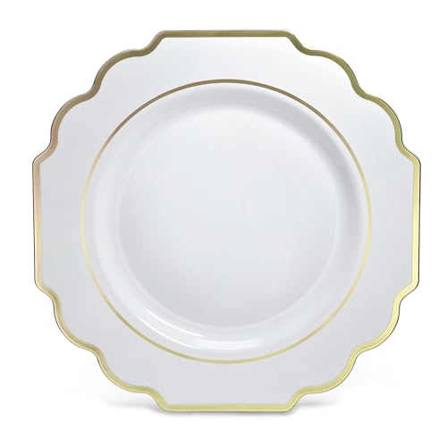 OCCASIONS Disposable Plastic Plates for 120 Guests (960 Piece (120 Guest) / K. Imperial White & Gold)