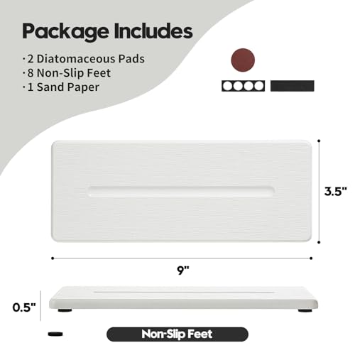 2 Pack Diatomite Stone Sink Tray (2 Pcs - White - 9"x 3.5")