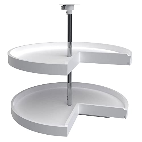 2 Tier Pie Cut Plastic Lazy Susan for Corner Base Cabinets (White / 28" W)