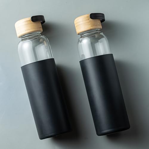 21oz Borosilicate Glass Water Bottles with Silicone Non (Black)