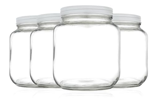 4 Pack 64 oz Mason Jars Wide Mouth (White Lid / 0.5 Gallon)
