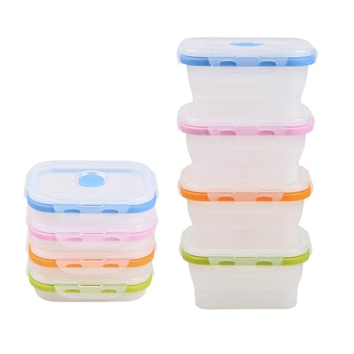 Collapsible Food Storage Containers with Lids (Assorted Colors 12oz-4pc)