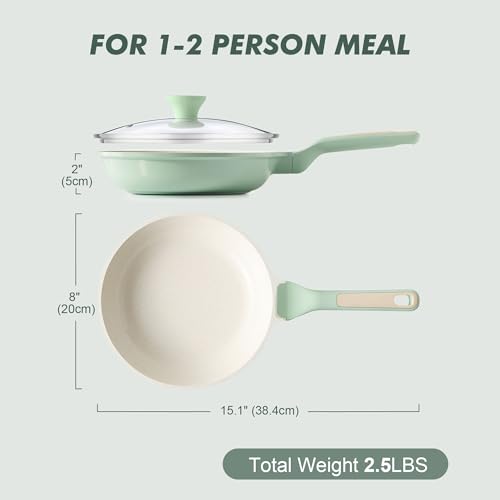 8Inch Nonstick Ceramic Frying Pan with Lid (Mint Green / 8 Inch)