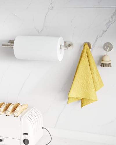 Paper Towel Holder Under Cabinet with 2Hooks Self Adhesive Silver (Brushed Nickel / Holder with 2 Hooks)