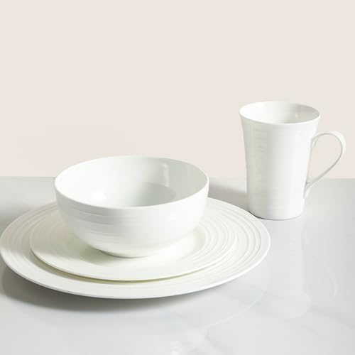 Bone China Round Swirl Design 32 Piece Dinnerware Set (Swirl - White / 32 Piece Service for 8)