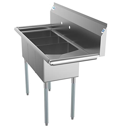 3 Compartment Stainless Steel NSF Commercial Kitchen Sink with Drainboard (Right Drainboard)