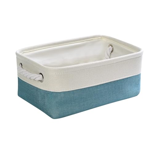 Fabric Storage Bin with Handles (White And Green / Small -11.8Lx7.9Wx5.2H)