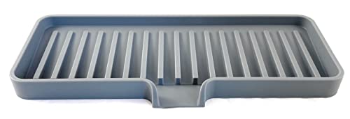 Silicone Soap Dish Tray and Sponge Holder with Drain Chute (Gray / (MD) 9"x3.5")