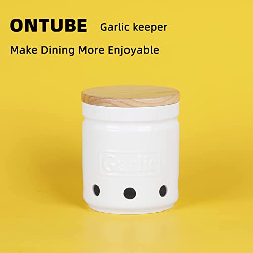 Garlic Keeper with Wooden Lid (White)