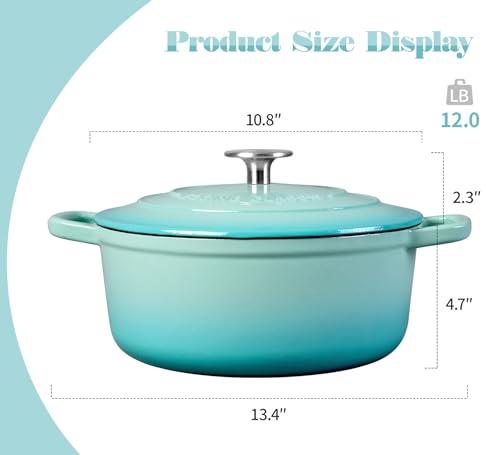 Enameled Cast Iron Covered 5.5 Quart Dutch Oven with Dual Handle for Bread Baking (Peacock Blue / 5.5QT)