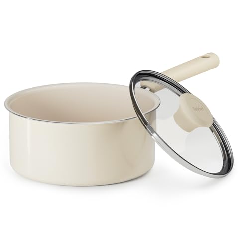 Ceramic Nonstick Saucepan with Lid (3 Quarts / Cream)