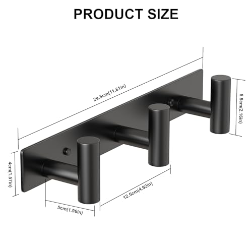 Wall Mounted Coat Rack (Black / 3 "T" Hooks, 2PACK)