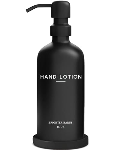 Black Glass Lotion Dispenser with Pump by Brighter Barns (Black L)