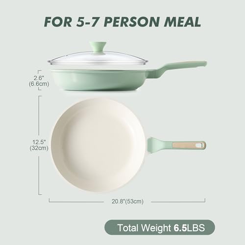 12.5In Nonstick Ceramic Frying Pan with Lid (Mint Green / 12.5 Inch)