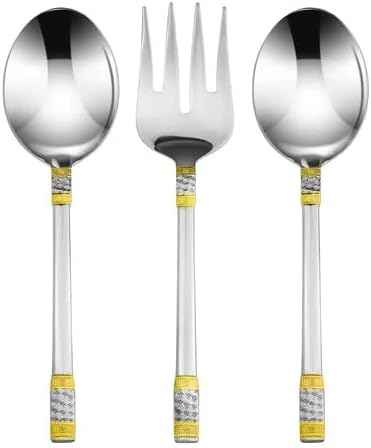 Venezia Collection Gold Flatware Serving Set for 12, 75-Pc Luxury Dining Silverware Cutlery Service, 24 Kt 18/10 Premium Surgical Stainless Steel Hostess Set in a Wooden Storage Case Chest