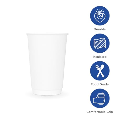12 oz Double Wall Insulated Coffee Cup [500 Count] White Disposable Paper Hot Cup (12 OZ / Insulated - White)