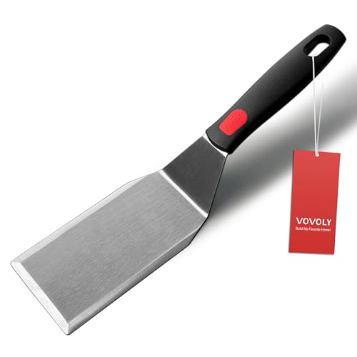 Professional Metal Spatula for Cast Iron Skillets and Flat Top Grills (3''x5''_Silicone Handle)