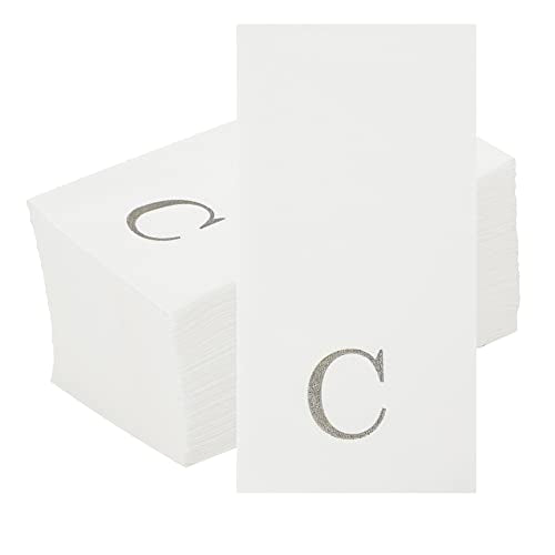 Paper Rectangle Silver Letter C Linen (Silver / 50 Count / C)