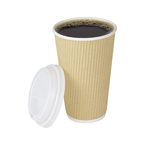 16oz Ripple Insulated Coffee Hot Cups [500 Count] Kraft Double Poly Lined Paper Hot Cup (16 OZ / Brown)