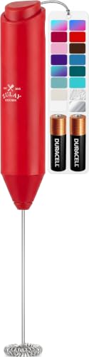 Powerful Milk Frother AA Batteries Included (Red / Compact Frother + Batteries)