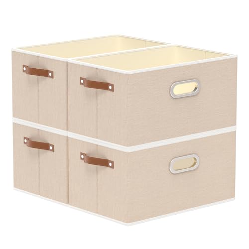 Collapsible Fabric Storage Bins (15.0x9.8x8.3inch(4-Pack) / Beige)