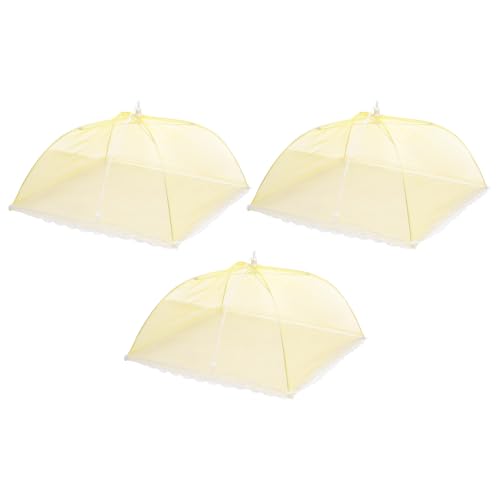 3 Pcs Large and Tall Food Covers 17" Mesh Food Covers for Outdoors Collapsible Food Protector Covers Tent for Parties Outdoor Picnics BBQs (17" / Yellow)